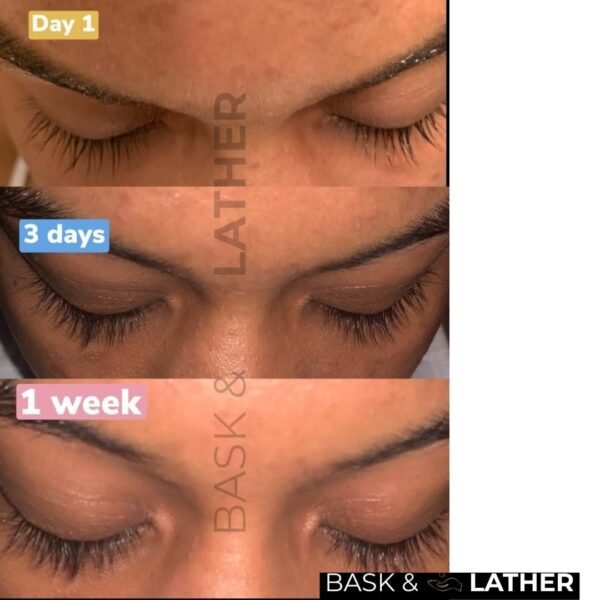 Bask & Lather Lash Serum with Castor Oil & Jojoba Oil For Thicker, Fuller & Longer Looking Eyelashes and Eyebrows, Conditioning and Enhancing Eyelash Growth Serum with Brush Applicator, 3 Month Supply