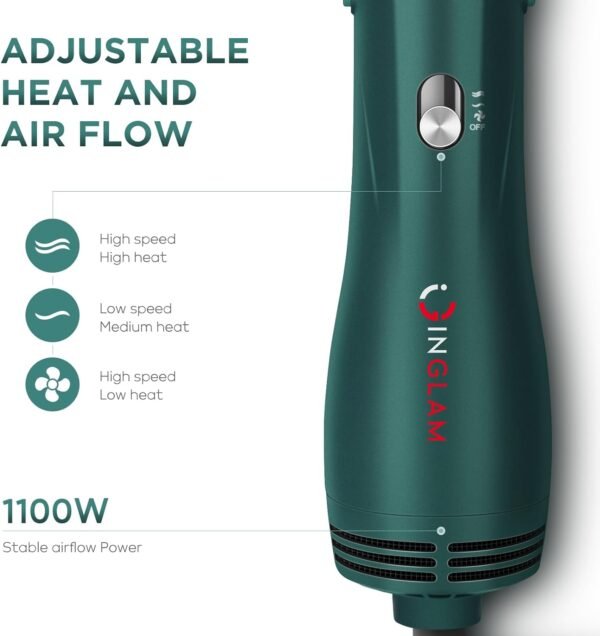 61hHFL2H7yL._AC_SL1500_.jpg IG INGLAM Hair Dryer Brush, 4-in-1 Detachable Blow Dryer Brush, Ionic Diffuser Hair Dryer & Styler Volumizer with Oval Titanium Barrel, One-Step Hot Air Blowout Brush, Dark Green