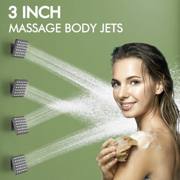 Shower Faucets Sets Matte Black Shower System with Body Jets,Bostingner 12" Rain Shower Head with Handheld Spray,Can Use at Same Time,3 Way Push Button Diverter Shower Set with Valve Kit Complete