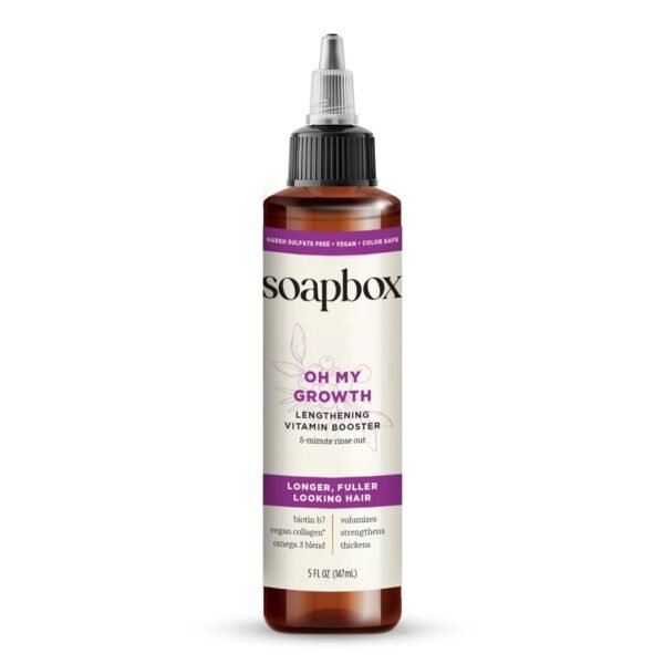 Soapbox Oh My Growth, Lengthening Vitamin Booster Treatment for All Hair Types with Biotin, Vegan Collagen & Vitamins A & C, Paraben & Cruelty Free, For Thicker, Fuller Hair for Men & Women (5 oz)