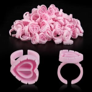 100PCS Glue Rings Lash Rings for Glue Glue Rings for Eyelash Extensions Eyelash Glue Holder Lash Glue Rings Smart Glue Cups Pink