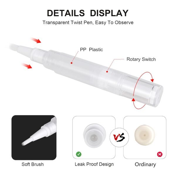 61hq9ebqx2S._SL1500_.jpg 5 pack 5ml Transparent Twist Pen for Cuticle Oil Applicator, Empty Nail Oil Pen with Brush Tip, Eyelash Growth Liquid Tube, Cosmetic Lip Gloss Container (5x)