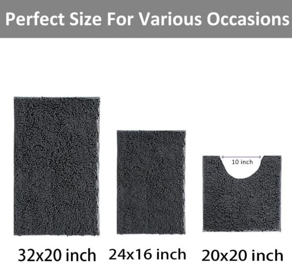Bathroom Rugs Set Non Slip 3 Piece Bath Mat Washable Chenille Bath Rugs with PVC Backing Bath Carpet,Absorbent Bathroom Mats with Toilet Rug,Bath Mats for Bathroom,Bedroom, Kitchen,Tub,Home Decor