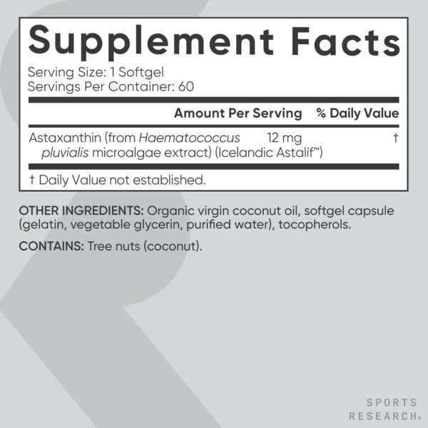 61iNKJxBL-L._AC_SL1500_.jpg Sports Research Triple Strength Astaxanthin 12mg with Organic Coconut Oil - Antioxidant Supplement, Non-GMO Verified & Gluten Free - 60 Softgels