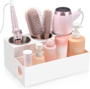 61isBDsMBoL._AC_SL1500_.jpg Hair Tool Organizer - Bathroom Vanity Organizers and Storage, Hair Styling Accessories Hot Tools Organizer Hair Dryer, Blow Dryer, Curling Iron, Flat Iron, Hair Straightener, White