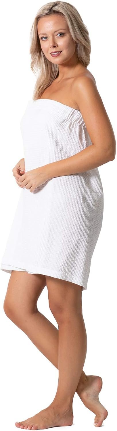 Turkish Linen Women’s Waffle Spa Body Wrap with Adjustable Closure