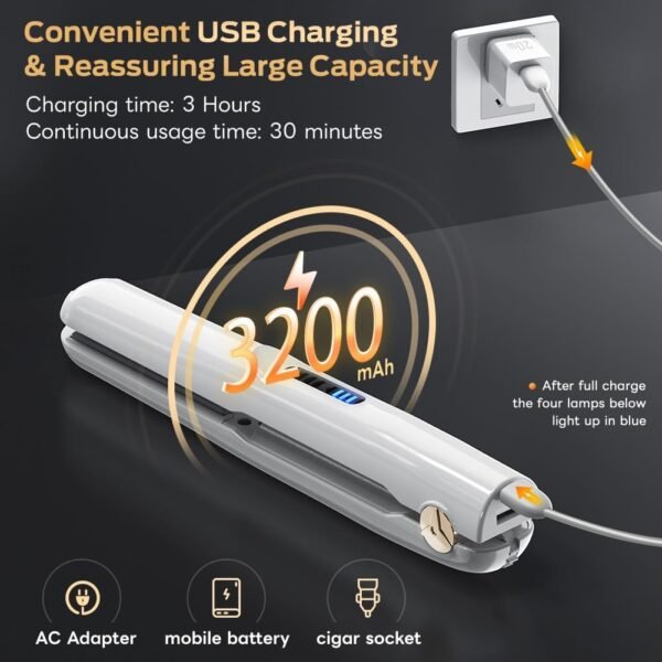 61jGFzXxu-L._AC_SL1001_.jpg Cordless Hair Straightener and Curler 2 in 1 Ceramic Flat Iron Mini Wireless Portable Travel Hot Tools Straight Curl for Women Men USB Rechargeable with Pouch (White)