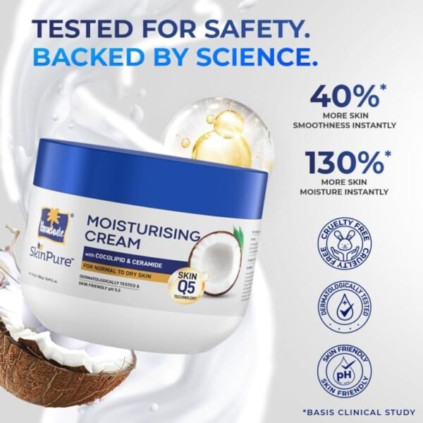 Parachute SkinPure Moisturising Cream, Body and Face Moisturiser for Normal to Dry Skin, Body Cream with Coconut milk and Ceramides, Daily Moisturiser, 72hr moisture lock | 16.9 Fl Oz | pH 5.5