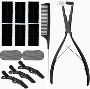 61jNLb6N7zL._AC_SL1500_.jpg Tape in Hair Extension Tools Kit, Professional Flat Surface Stainless Steel Tape in Hair Extensions Sealing Clamp Plier, Hair Clips, Hair Extensions Styling Tools-Black
