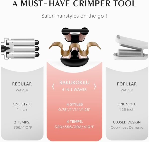 61jZmKc-HdL._AC_SL1500_.jpg Crimper Hair Tool with 3 Ceramic Barrels, Beach Waves Curling Iron 3/4 & 1 & 1 1/4 Inch, Deep Waver with 4 Heat Settings, Adjustable Curling Wand for Long Hair Women, Dual Voltage