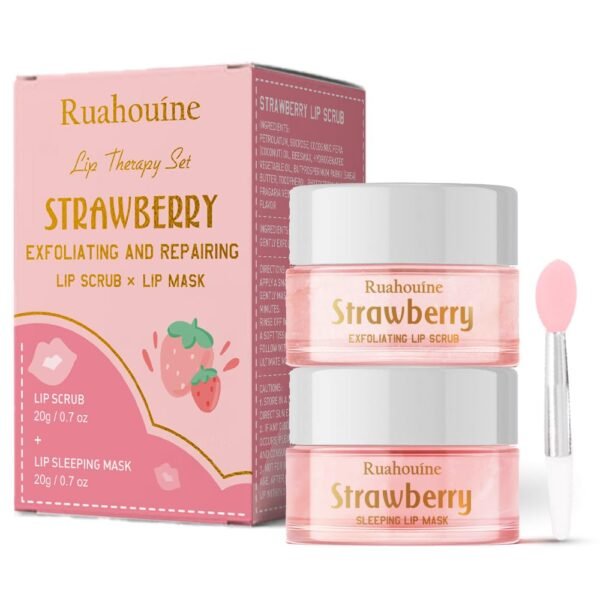 61jbpIrMXDL._SL1000_.jpg Strawberry Lip Scrub And Mask Set, Sugar Exfoliator Lip Scrub For Dark Lips To Lighten, Lip Care Kit, Sleeping Lip Mask, 1.4 oz / 2-piece