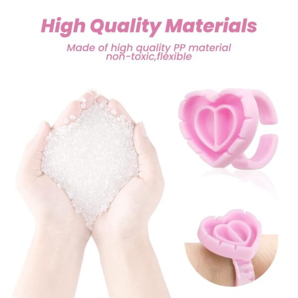 Glue Rings for Eyelash Extensions, Inartato Heart Glue Rings 200pcs Lash Fan Glue Cups Glue Holder Lashing Supplies (Pink Heart Shaped)