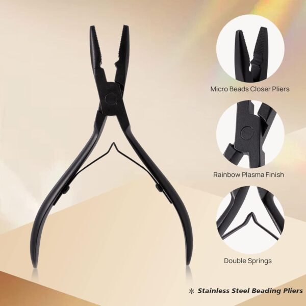 61jfwYPCRxL._SL1500_.jpg NEWISHTOOL Hair Extension Tool Kit - Silicone Micro Beads, Stainless Steel Beads Plier, Metal Bead Threader and Needle Pulling Hook for Beading Hair Extensions, Girls Cosplay Party Hair Styling Tool