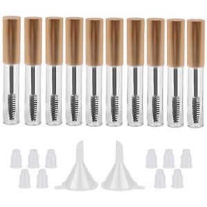 GTHER 10PCS 10ML Empty Mascara Tube Bottle with Eyelash Wand & Rubber Inserts & Funnels Set for Castor Oil/Eyelash Growth Oil, DIY Mascara Eyelash Cream Container with Cap, Matte Gold