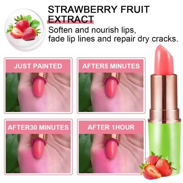 61jzPE2tL._SL1000_.jpg evpct 2Pcs Strawberry Color Changing Lipstick Tinted Lip Balm Gloss Stain Set Magic PH Color Changing Flower Lazy Korean Jelly Lipstick Makeup Set labiales mate 24 horas originales labial magico