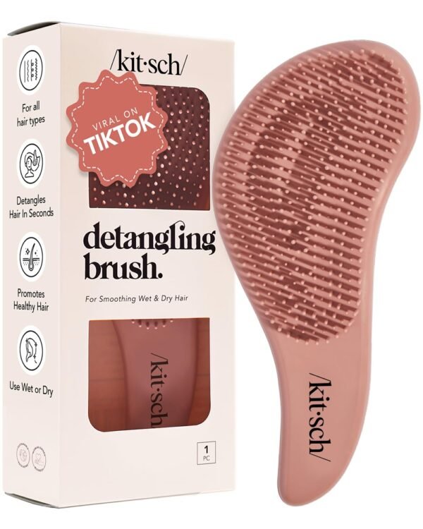 Kitsch Detangler Hair Brush for Curly or Straight, Wet and Dry Hair, Detangling Brush with Flexible Hairbrush Bristles, Hair brushes for Women & Men, Adults & Kids, for Shower & Travel - Terracotta