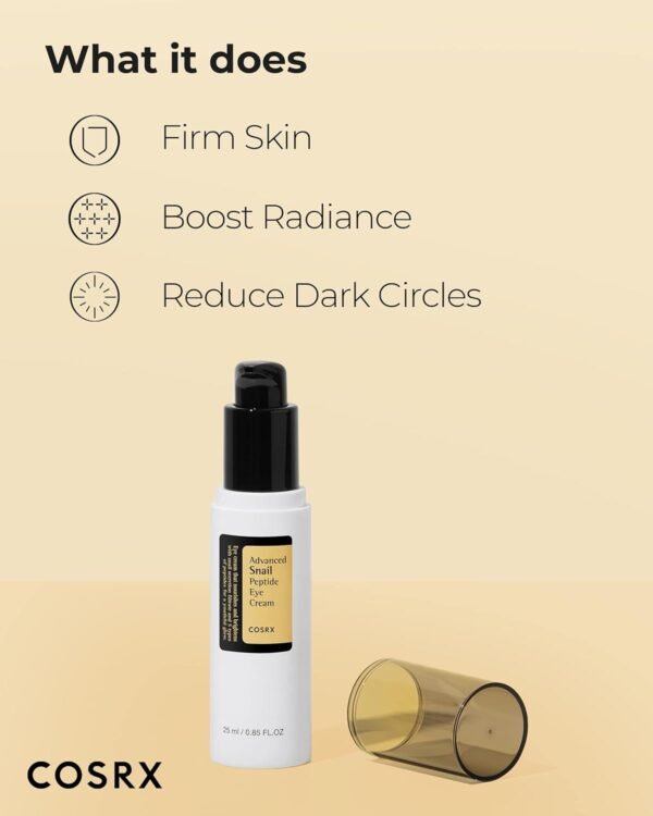 61k-BBoph-L._SL1500_.jpg COSRX Snail Mucin Peptide Under Eye Cream, 0.84 fl oz, 73.7% Snail Mucin and Niacinamide, Eye Care, Eye Cream Anti Aging, Dark Circles, Korean Skin Care