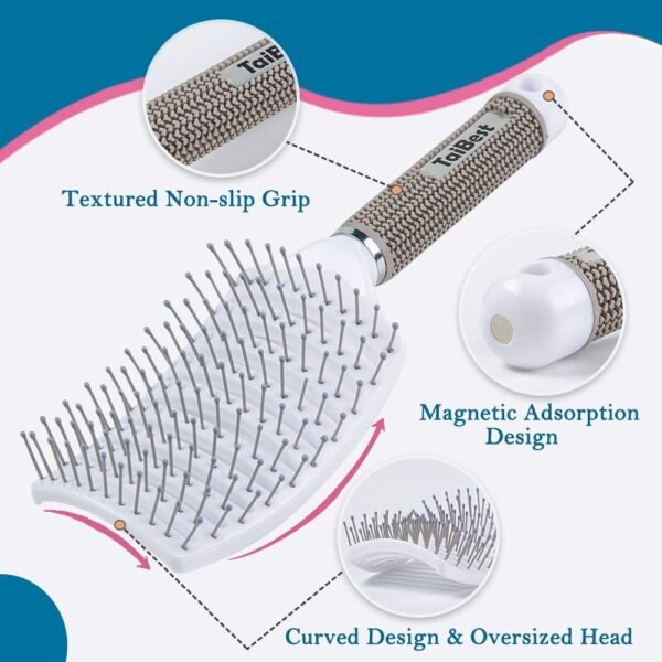 61k0UD9hD7L._SL1000_.jpg Boar Bristle Hair Brush Set - Dry/Wet Hair Brushes Detangler for Fine, Thick, Curly Hair - Curved and Vented Hair Brush for Women, Men or Kids