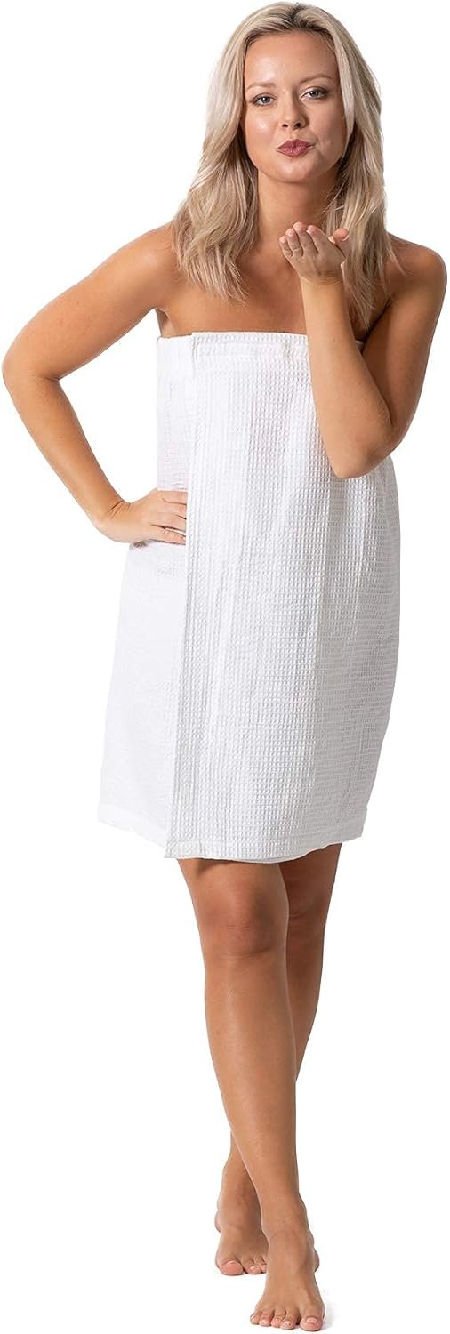 Turkish Linen Women’s Waffle Spa Body Wrap with Adjustable Closure