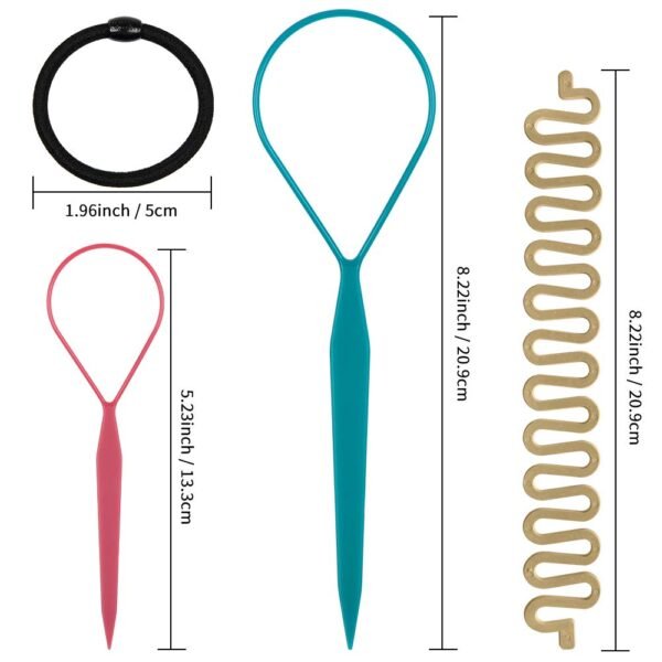 TsMADDTs Hair Braiding Tools Set, 8PCS Topsy Tail Tools, 8PCS French Centipede Braiders for French Twist Plait Ponytail, 10PCS Black Hair Ties Bulk