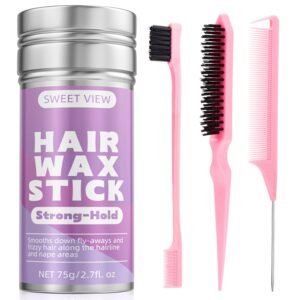 61knBMiQf5L._SL1500_.jpg Hair Wax Stick & Slick Back Hair Brush for Tame Flyaways, Frizz, Sleek Ponytail, Buns | Pomade/Balm/Gel Stick for Woman, Styling Accessories for Girls, Kids