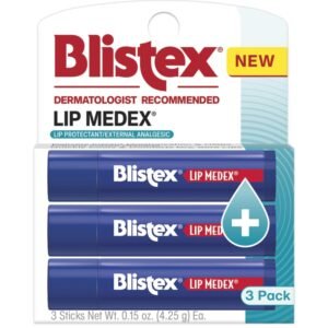 61koiyleApL._SL1500_.jpg Blistex Lip Medex Stick, 3 Count, 0.15 oz Each, Advanced Hydration, Medicated Relief with Cooling, Soothes and Protects, Restores Healthy Moisture Balance to Lips, 1 Pack