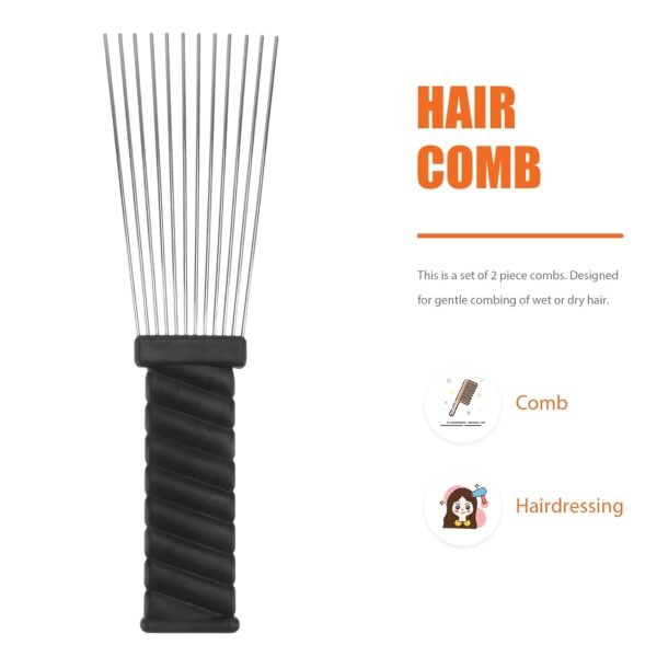 61kt0kN1mDL._SL1500_.jpg Braided Wigs Metal Hair Pick Barber Comb: 2pcs Steel Wide Tooth Afro Pick Flat Comb Wig Braid Detangle Comb Hair Styling Tool for Man Women Curly Hair Hair Styling Accessories
