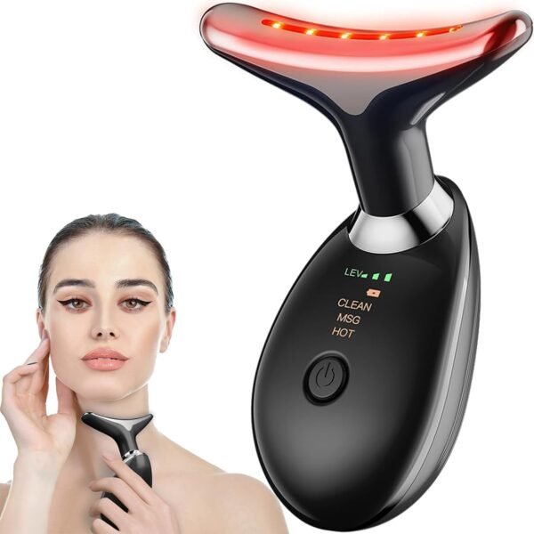 Red Light Therapy for Face, Face and Neck Massager, Wrinkle Remover with Red Light Therapy for Skin Care, Cleansing, Rejuvenating, and Smoothing (Black)