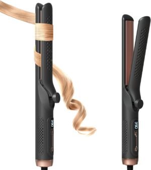 61lBWdHyPbL._AC_SL1500_.jpg Hair Straightener and Curler 2-in-1, 360° Airflow Styler Curling Iron, 1.25 Inch Curling Wand, 20 Million Negative Ion Hair Care, 5 Temps & Auto Off, Dual Voltage (Black)