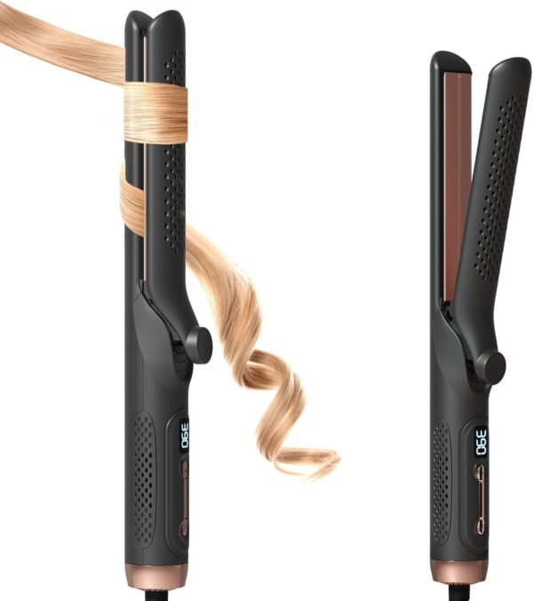 61lBWdHyPbL._AC_SL1500_.jpg Hair Straightener and Curler 2-in-1, 360° Airflow Styler Curling Iron, 1.25 Inch Curling Wand, 20 Million Negative Ion Hair Care, 5 Temps & Auto Off, Dual Voltage (Black)