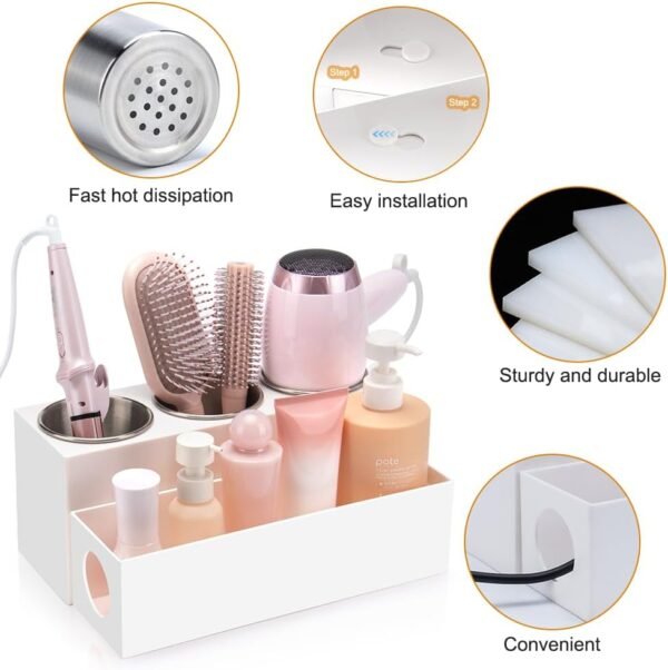 61lPnLvnwBL._AC_SL1000_.jpg Hair Tool Organizer - Bathroom Vanity Organizers and Storage, Hair Styling Accessories Hot Tools Organizer Hair Dryer, Blow Dryer, Curling Iron, Flat Iron, Hair Straightener, White