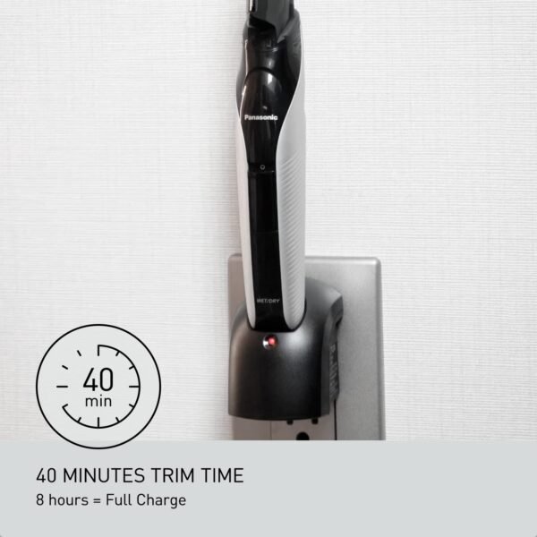 Panasonic Body Hair Trimmer for Men, Cordless Waterproof Design, V-Shaped Trimmer Head with 3 Comb Attachments for Gentle, Full Body Grooming, ER-GK60-S (Silver)