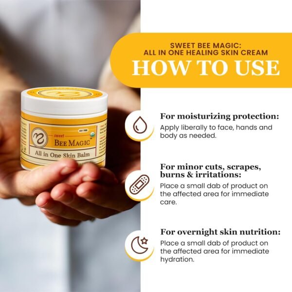 Sweet Bee Naturals - All-in-One Balm & Ointment for Face & Body, Multipurpose Moisturizer for Dryness, Burns, & Irritation, Nourishing Bee Magic Skin Care Essentials - 1 Jar (4oz)