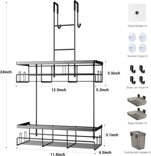 Over the Door Shower Caddy Hanging: Black Rustproof Shower Organizer over the Door - No Drilling Bathroom Rack for Inside