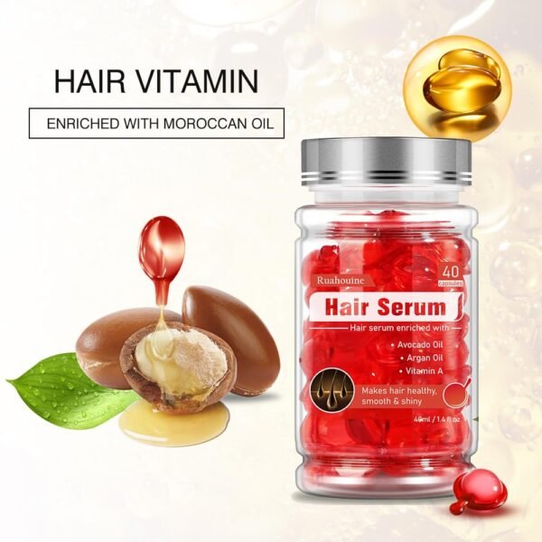 Hair Styling Serum Oil for Frizzy & Dry Hair, Hair Treatment Serum - no Rinse with Argan Macadamia & Avocado Oils - Vitamins A, E, Pro B5 - Conditioner for Women & Men 40 Capsules