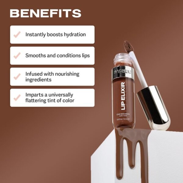 61mRdHS140L._SL1500_.jpg Sacheu Lip Elixir Nourishing and Hydrating Lipgloss — Moisturizing Plumping Lip Gloss Enriched with Collagen, Non-Sticky Lip Color Smooth High-Shine Finish, Vegan & Cruelty-Free, Chai Macaron
