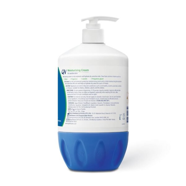 QV Cream with 10% Glycerin (500g) Rich Protective Moisturiser for Sensitive Dry Skin Fragrance Free Noncomedogenic Body Cream Hydrating Skin Care for Eczema Psoriasis Dermatitis Pump Dispenser Bottle