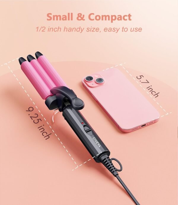 Mini Crimper for Short Hair 1/2 Inch, Small Beach Waves Tool, 3 Barrel Waver With Argan Oil Infused, Easy to Use Curling Iron