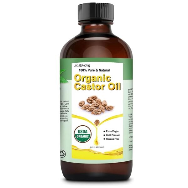 61n9MXnIMhL._SL1500_.jpg USDA Organic Castor Oil 8 fl oz - Cold Pressed, Hexane Free, Unrefined for Hair Growth, Eyelash & Skin Care | 100% Pure Natural Castor Seed Oil in Glass Bottle