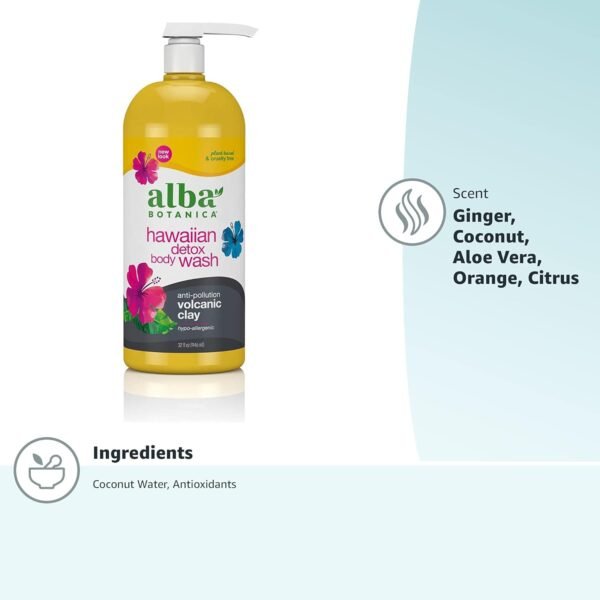 Alba Botanica Hawaiian Detox Body Wash, Anti-Pollution Volcanic Clay, 32 Oz