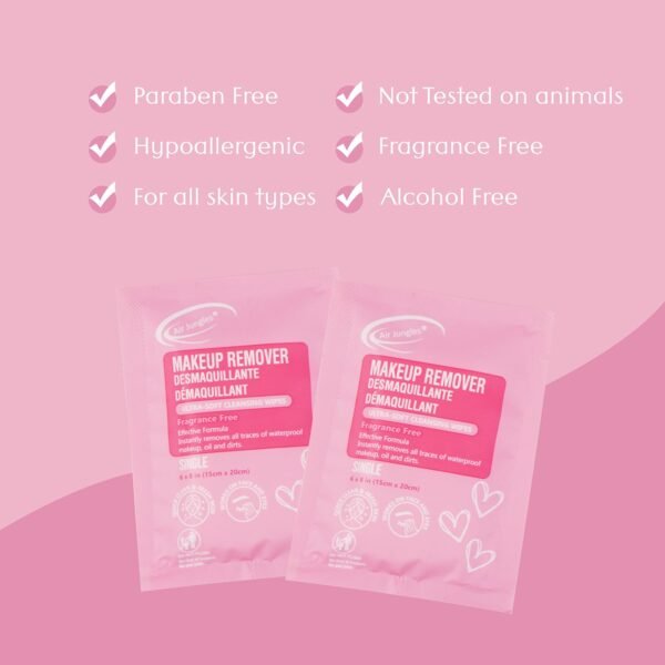 Air Jungles Makeup Remover Wipes Singles 25 Count – Extra Large 6" x 8", Fragrance-Free, Alcohol-Free, Ultra Soft Makeup cleaning wipe for Travel, Goodie Bags, and Daily Use