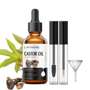 61no3XSlUbL._SL1200_.jpg Lanthome Organic Castor Oil Cold Pressed Certified (1.7 Floz with Eyelash Kit), Black Castor Oil for Eyelashes, Eyebrows & Skin Moisturizer, Hair Growth Hexane Free