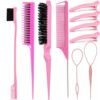 61o-Apy9RTL._SL1001_.jpg Hair Styling Tool Set: Combs, Triple Teasing Brush, Edge Brush, Rat Tail Combs, Braid Loop with Clips for Women, Girls, Kids and Stylists
