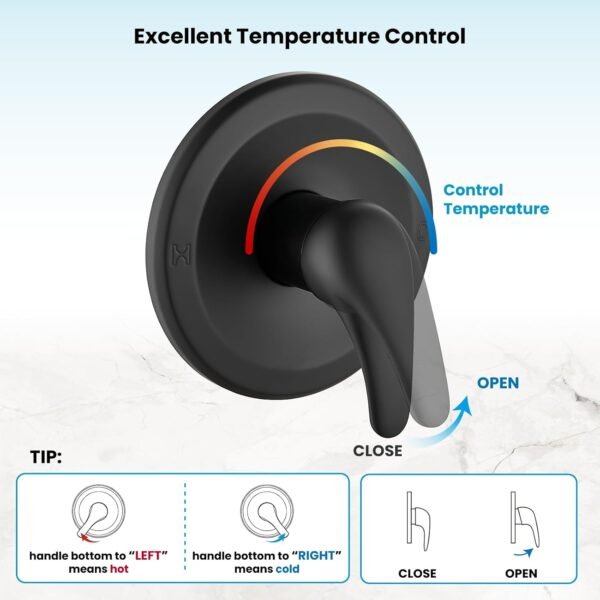 gotonovo Bathroom Shower Head Kit High Pressure Combo System Shower Faucet 6 Modes ABS Handheld Spray Shower Trim Kit Valve Included Shower Head and Handle Set Matte Black