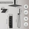 Thermostatic Shower System,Shower Faucet Set,12 Inch Ceiling Mounted and 6 Inch Wall Mount Rain Shower Head with 2 in 1 Handhled,Push Button Diverter Dual Shower Head Combo Set Matte Black
