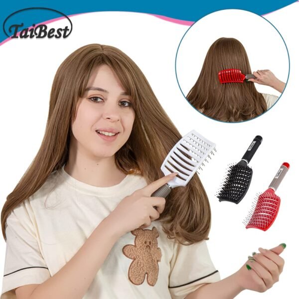 61oqfgO-idL._SL1000_.jpg Boar Bristle Hair Brush Set - Dry/Wet Hair Brushes Detangler for Fine, Thick, Curly Hair - Curved and Vented Hair Brush for Women, Men or Kids
