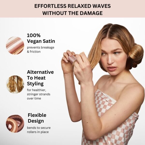 Kitsch Satin Hair Curlers, Heatless Curling Rod - Jumbo Flexi Rod, Heatless Hair Curler - Hair Curlers to Sleep In - No Heat Overnight Curls - For All Hair Types and Texture - 4pcs Rosewood