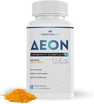 AEON White Liposomal NAD+ Longevity Complex, with Curcumin, NAD+, NR, Astaxanthin, AKG, Apigenin, Glycine, Anti-Aging Supplement, Vegan, 60 Capsules