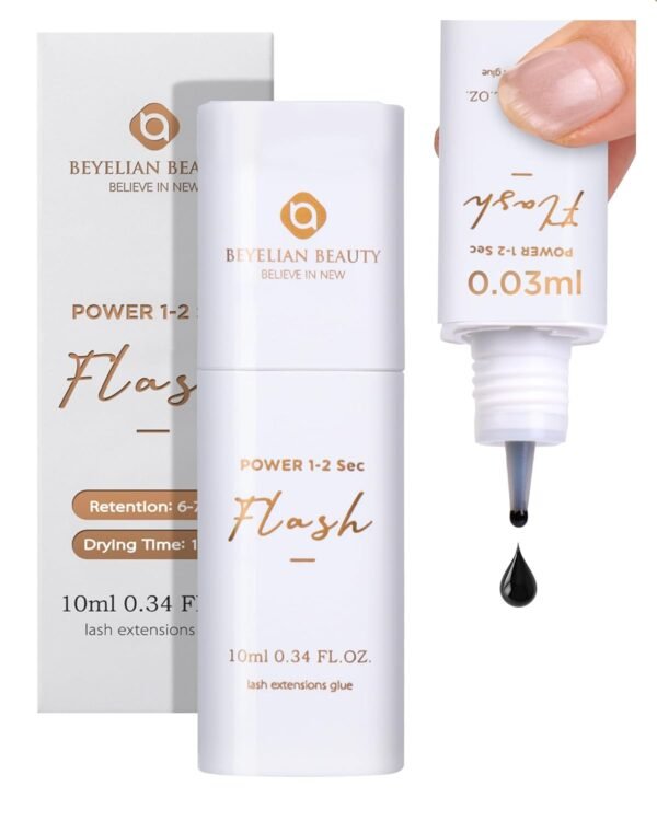 Eyelash Extension Glue, Sensitive Lash Glue for Eyelash Extensions 10 ml, Smart Drop Technology Adhesive for Classic and Volume Lashes, 0.03 ml per Drop, 1 S Dry Time, 6-7 Weeks Retention by BEYELIAN