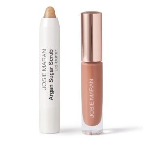 61qIiSbWfYL._SL1500_.jpg Josie Maran Lip Exfoliator Scrub & Plumping Lip Gloss - Argan Sugar Scrub Lip Butter in Crystal Clear & Hyaluronic Lip Booster in Happy - Buff Away Dry Skin for Soft Lips (2 Piece Lip Care Kit)